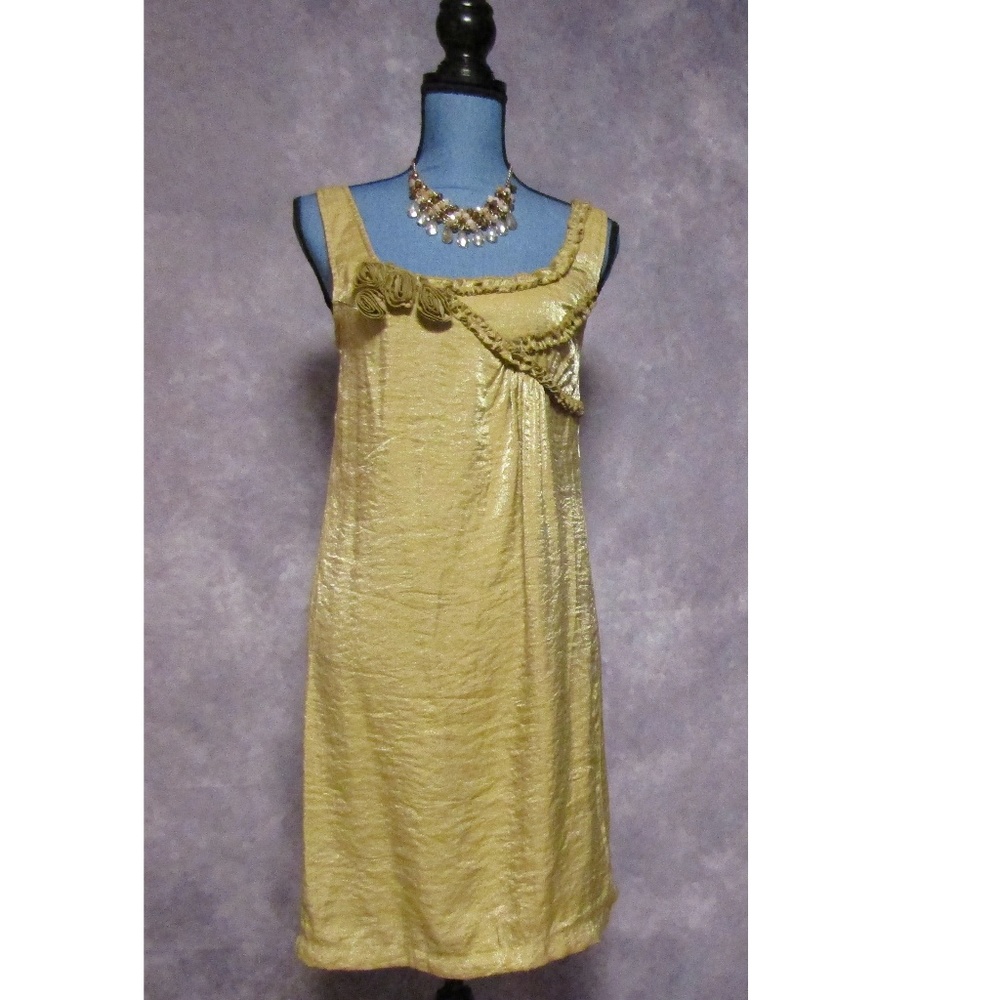 Johnny Martin Gold Sparkle Ruffled Sheath Dress 9